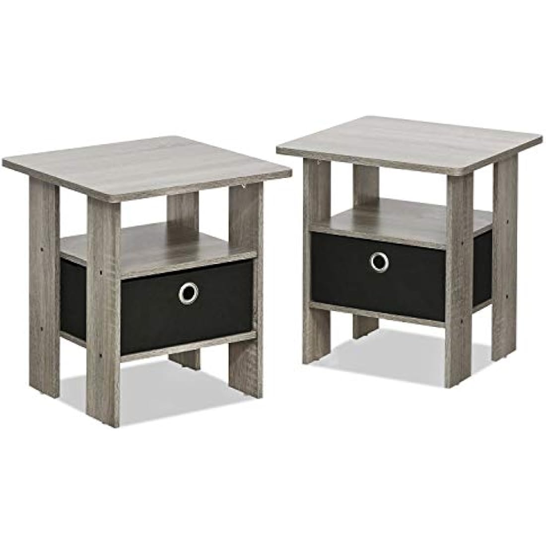 Furinno Andrey Side Table, Nightstand with Bin Drawer, French Oak/Black, Set of 2