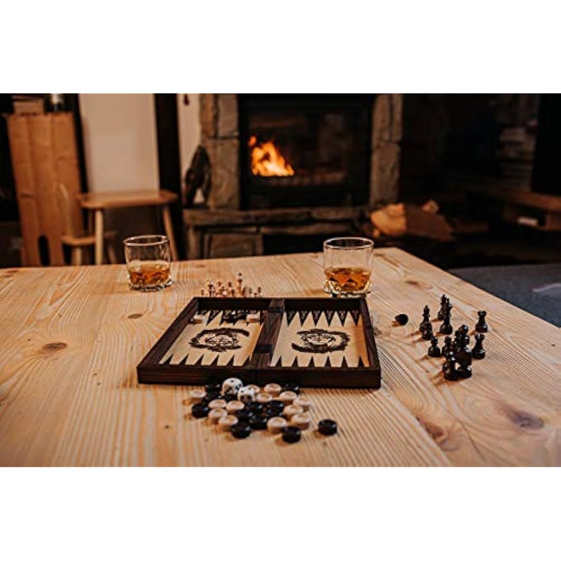 3in1 Backgammon Chess and Checkers Set | Master of Chess | Small Wooden Chess Board 26 cm | Handmade Portable Chess Draughts/Drafts and Backgammon Set for Adults and For Kids