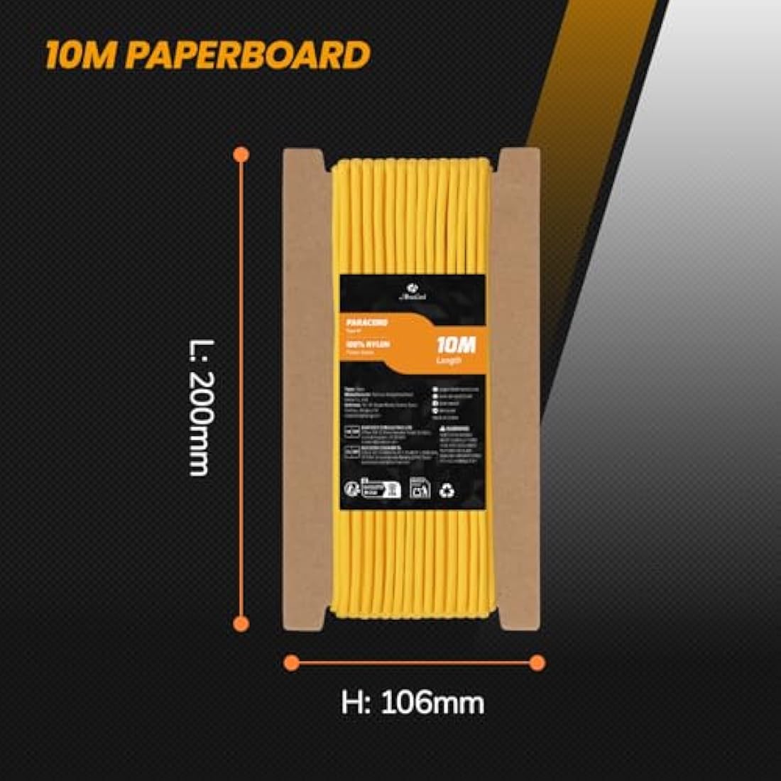 Abma Cord Paracord 550 4mm 10m 100% Nylon Rope Type III 7 Strands Parachute Cord for DIY, Camping, Survival, Outdoor - Max. 250kg - Golden Yellow