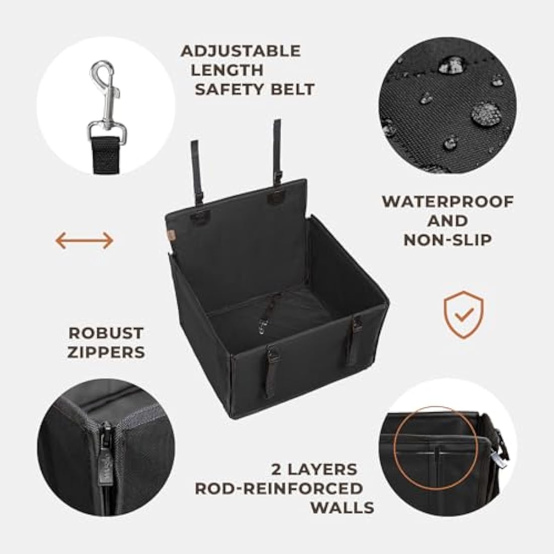 Wuglo Extra Stable Dog Car Seat - Reinforced for Medium-Sized Dogs With 4 Fastening Straps - Robust and Waterproof Pet Seat for the Back of the Car (M Size, Black) (PS-2-M)