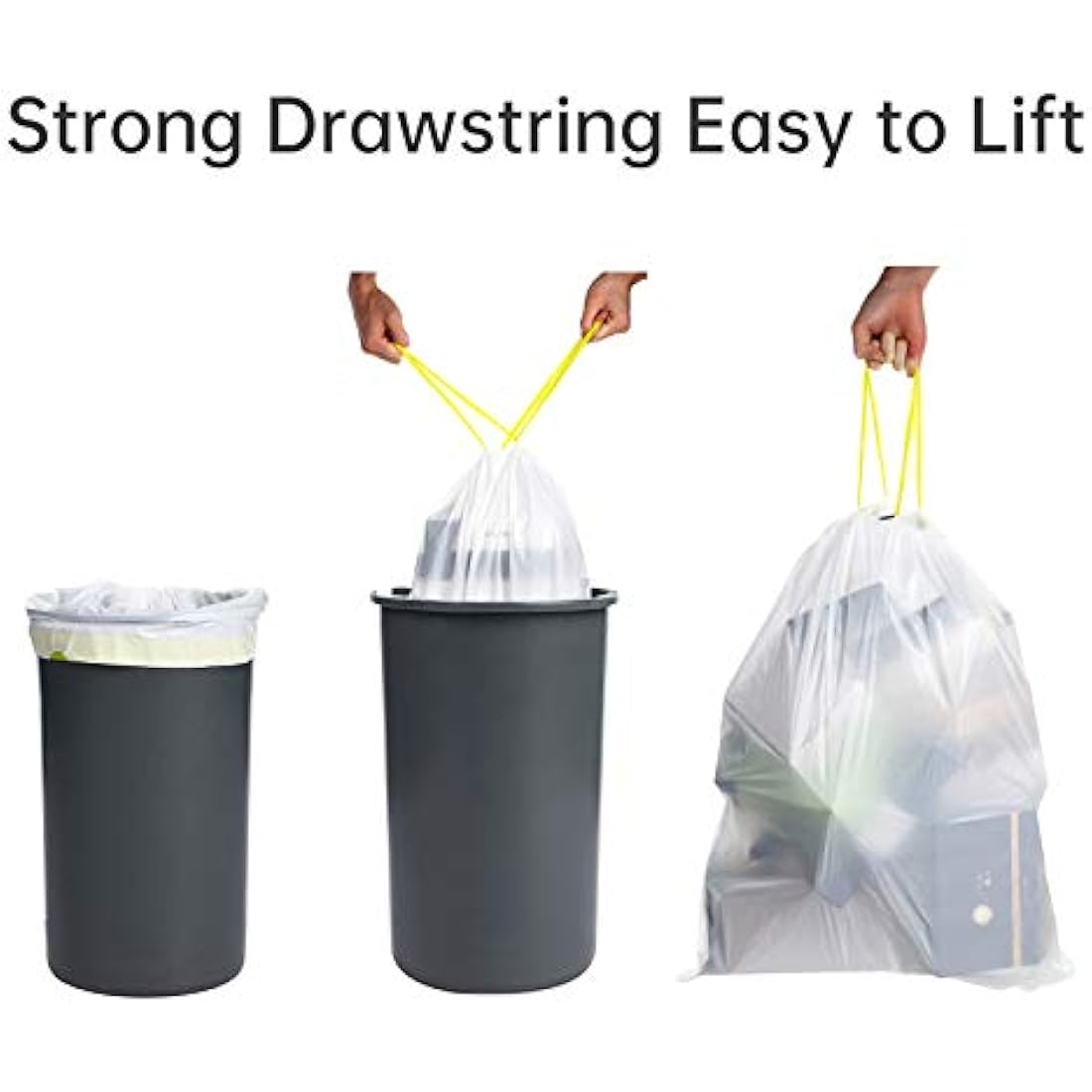 blkk Bin Bags Heavy Duty Bin Liners 50L Swing Bin Liners Strong Pedal Drawstring Bin Bags with Tie Handle Unscented (5 Rolls, 100 Counts in All)