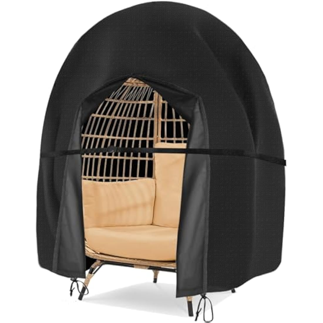 wide smile Double Egg Chair Cover Outdoor Waterproof Heavy Duty Garden Cocoon Wicker Patio 2 Seat Large Egg Swing Chair Pod Cover 420D Oxford Fabric With Zipper and Drawstring 230x200CM Black