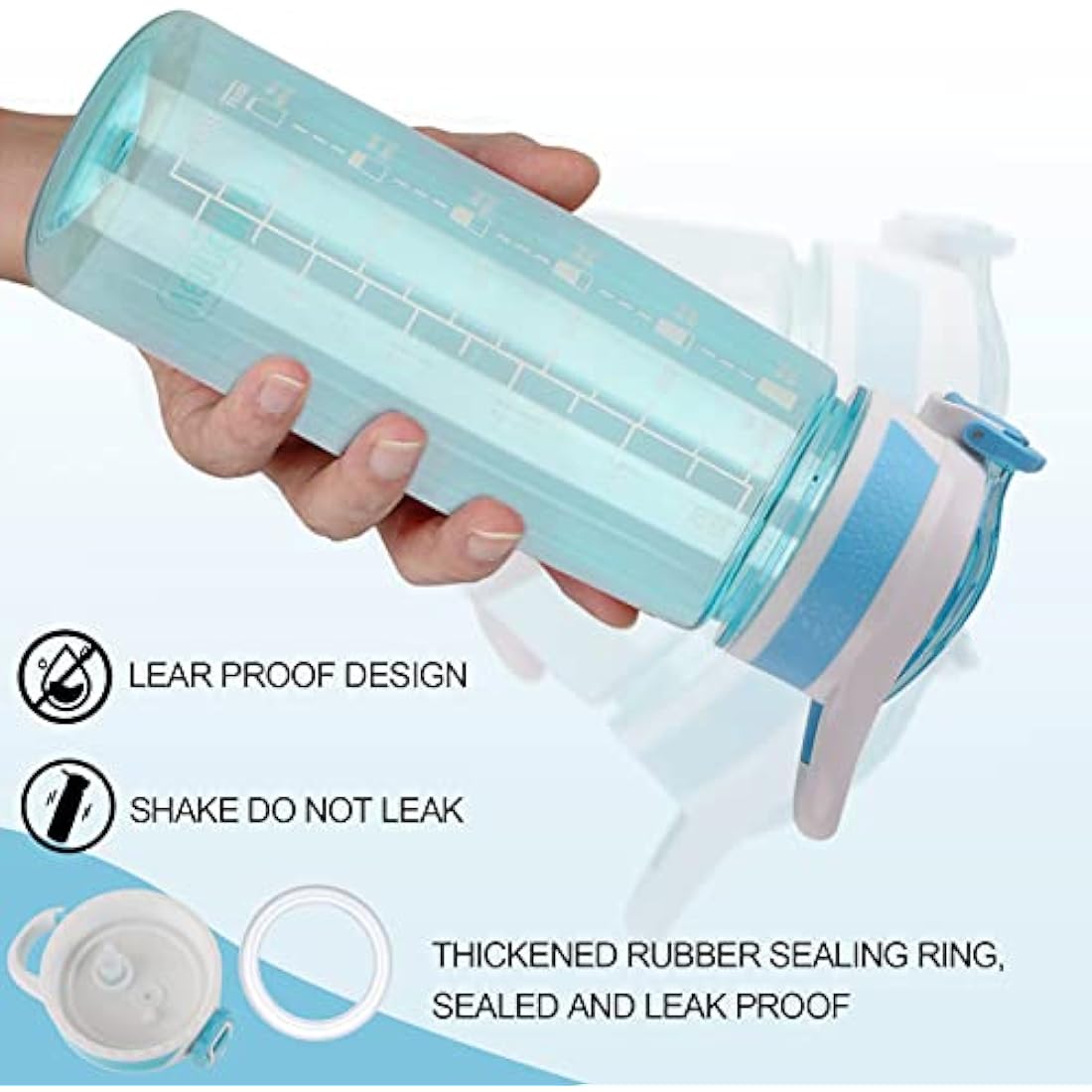 VENNERLI Water Bottle with Straw and Time Marking, Sports Water Bottle BPA Free Leak Proof Dishwasher Safe Reusable Tritan Drinks Bottle Durable Motivational for Adults Outdoor 800ml