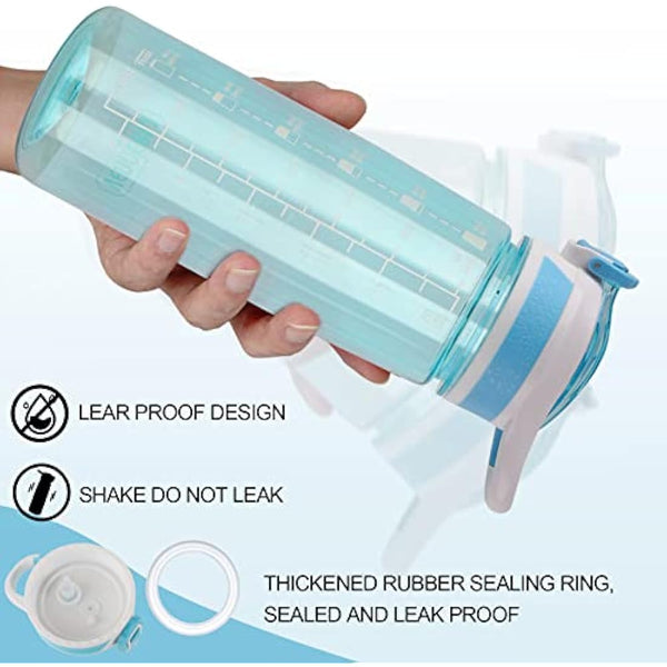 VENNERLI Water Bottle with Straw and Time Marking, Sports Water Bottle BPA Free Leak Proof Dishwasher Safe Reusable Tritan Drinks Bottle Durable Motivational for Adults Outdoor 800ml