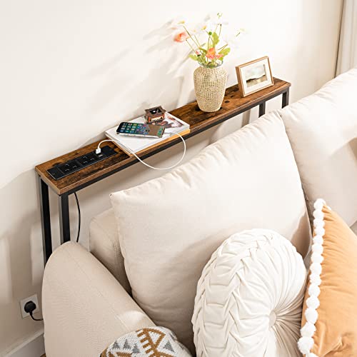 HOOBRO Slim Console Table with Charging Station, Hallway Table with USB Ports and Power Outlets, 100 cm Long, Narrow Sofa/Behind Couch Table for