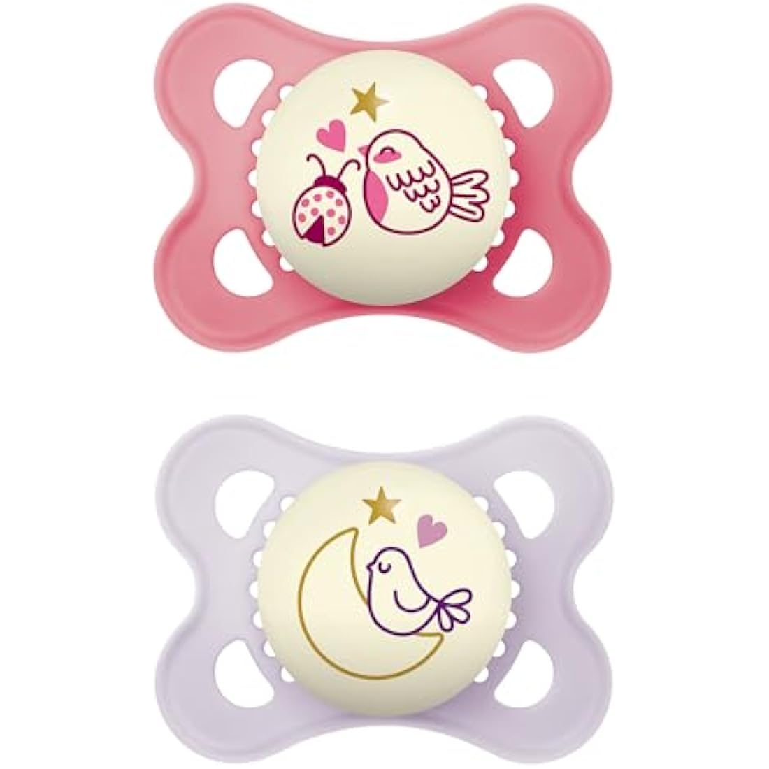 MAM Night Glow in the Dark Silicone Pacifier, Pink,0-6 Months, 2-Count