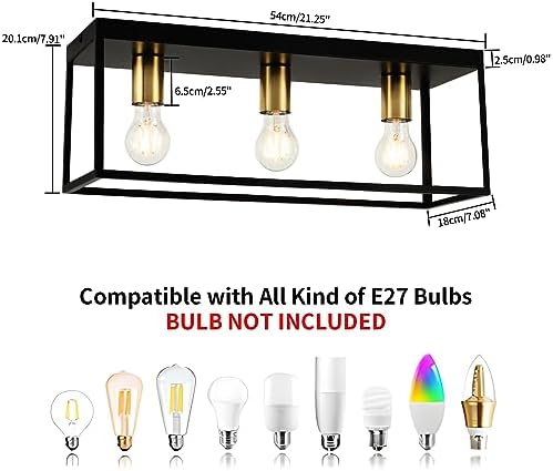 3 Lights Black Ceiling Lights, Flush Mount Modern Industrial Ceiling Light E27, LED Metal Cage Ceiling Light Fixture for Bedroom Living Room Kitchen Hallway Staircase max.60W - NO Bulb