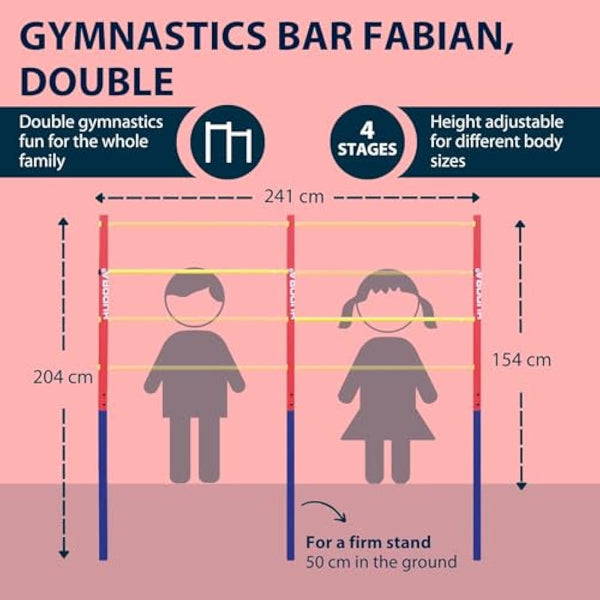 HUDORA Gymnastics Bar Fabian Standard/Pro - Single/double gymnastics bar for children & adults - 4 level height-adjustable gymnastics bar - Sturdy outdoor fitness bar for up to 100kg