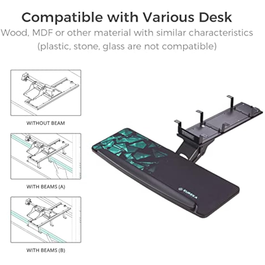 EUREKA ERGONOMIC Computer Keyboard Tray, Height Adjustable Large Black Slide Out Swivel Tilt Under Desk Keyboard Drawer, Ergonomic Keyboard Tray and Mouse Platform with Mouse Pad, Easy to Assemble