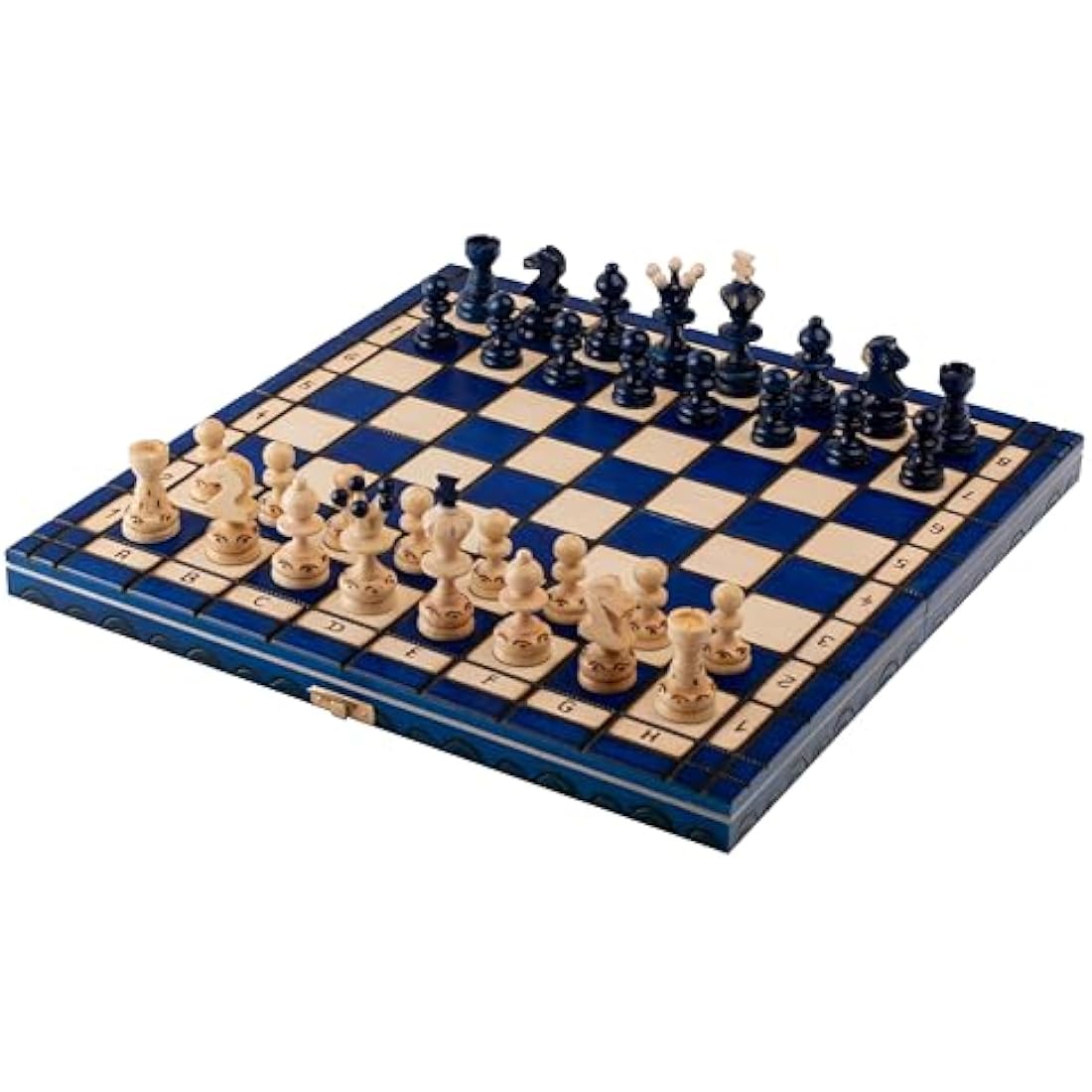 Master of Chess Wooden Chess Set 35 cm / 13.8 in - European Handmade Travel Chess Board Sets - Blue Portable Chess Set for Adults and Kids