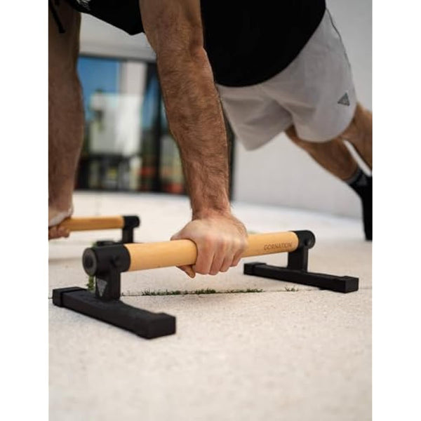 GORNATION Parallettes, Calisthenics Push-Up Bars for Handstands & Strength Training, Parallel Bars for Home & Outdoor Training, Fitness Equipment with Secure Grip, Non-Slip Feet, Wooden Handles