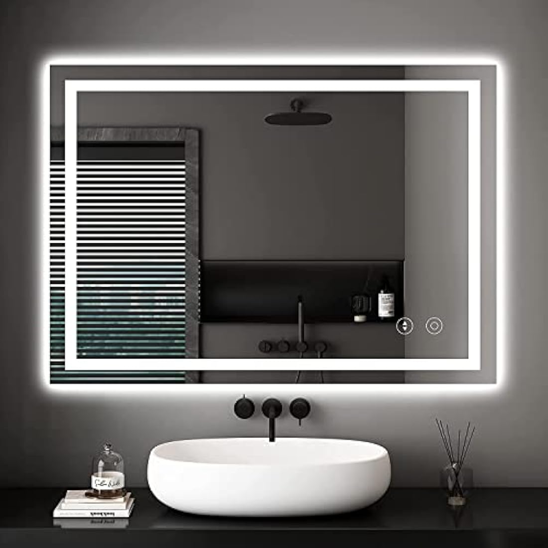 Dripex Bathroom Mirror with LED Lights, 600 * 800 MM Illuminated Backlit Wall Mounted Bathroom Mirrors Vanity Mirror Dimmable Switch 3 Colors and Demister Pad, Horizontal/Vertical
