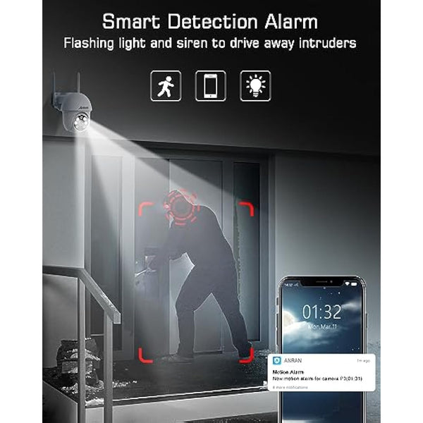 ANRAN 5MP Security Camera Outdoor with Auto Tracking, CCTV Camera Systems with 360° View, Home Security WiFi Camera, Sound-Lights Alarm, Color Night Vision, 2-Way Audio, Motion Detection, P3 Max