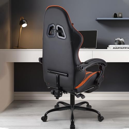 Play haha.Ergonomic reclining seat with footrest adjustable headrest and lumbar cushion high back support padded armrests PU leather finish for gaming home or office use