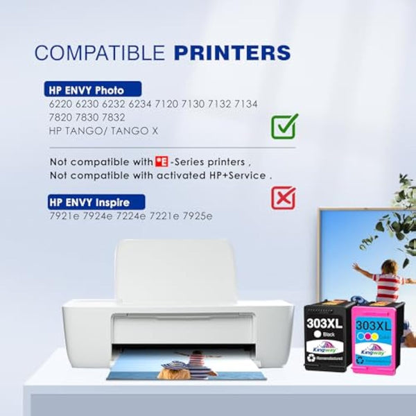 303XL Ink Cartridges Replacement for HP 303 for HP 303XL Ink Cartridges for ENVY Photo 6220 6230 6234 6255 6258 7100 7120 7130 7134 7234 7820 7830 7155 7865, 2 Pack