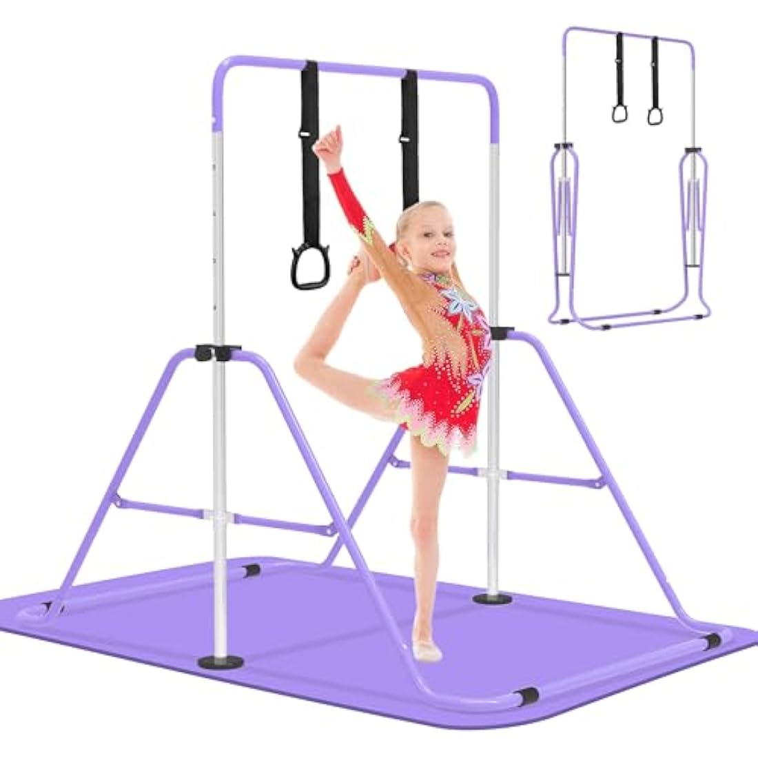 EVERYMILE Gymnastics Bars, Junior Training Kip Bar Gymnastics Equipment for Home,Adjustable Height Folding Horizontal Bar with Gymnastic Rings for Kid