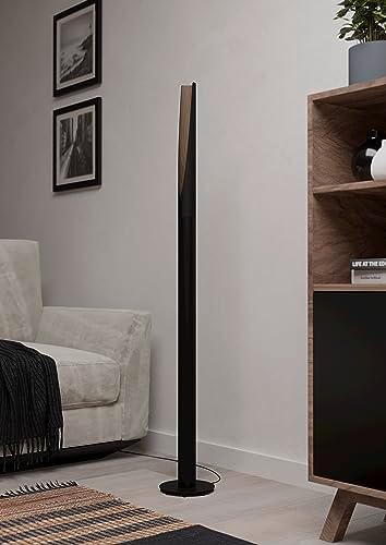 Eglo LED Floor lamp Barbotto, Elegant Standing Light, uplighter for Living Room and Bedroom, floorlamp with indirect Light, Black Steel and Natural Wood, Warm White, 54 in