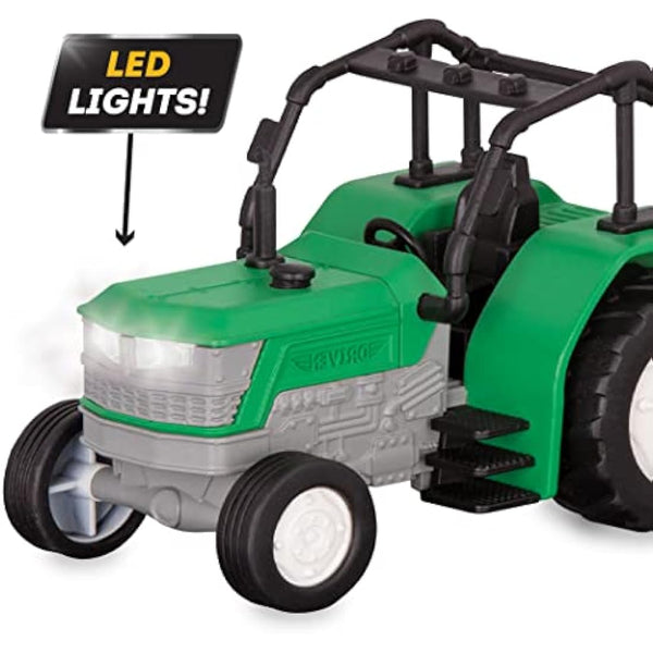 Driven - Micro Tractor - Green Toy Tractor with Light, Sound, & Detachable Trailer Farm Vehicle Toy for Kids 3+ (2 Pc)
