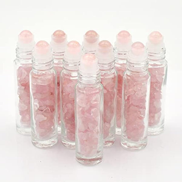 Essential Oil Roller Bottle EVA Carrying Travel Case and 10pcs Essential Oil Gemstone Roller Ball Bottles Frosted Glass Inside 10ml Healing Crystal Chips