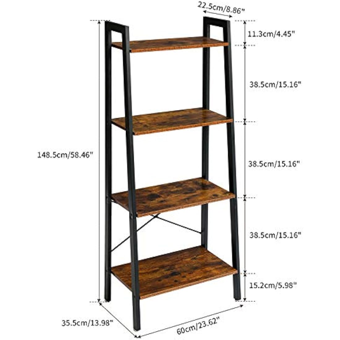 IBUYKE Ladder Shelf, Bookshelf, 4-Tier Storage Organiser Shelves, Shelving Unit, Plant Stand, Living Room Bookcases, Industrial Bookshelf, for Bedroom, Kitchen, Office, 60x35.5x148.5 cm, TMJ014H