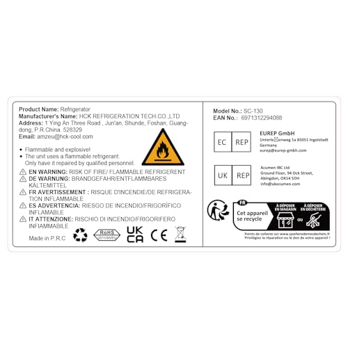 HCK 48L Mini Fridge with Glass Door, 0-15°C Cooling Zone and 2 Shelves, Compact Beverage Refrigerator Cooler for Bar and Living Room