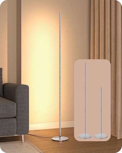 EDISHINE LED Floor Lamp, 146cm Minimalist Dimmable Standing Lamp with Foot Switch, Stepless Dimming, Tall Corner Lamp for Living Room, Bedroom, Office, 3000K, Silver