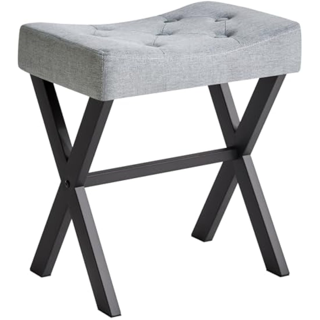 IBUYKE U-shaped Linen Vanity Stool, Square Makeup Stool with X-Leg, Ottoman Seat Footrest Stool, Multi-Use as Small Side Table, for Bedroom, Living Room, Blue Gray WBD018L
