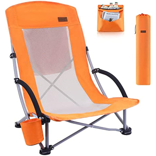 Nice C Beach Camping Chair, Folding Chair w/Cooler High Back, Ultralight Chair with Cup Holder & Carry Bag Compact & Heavy Duty Outdoor, Camping, BBQ, Beach, Travel, Picnic, Festival (1 Of Orange)