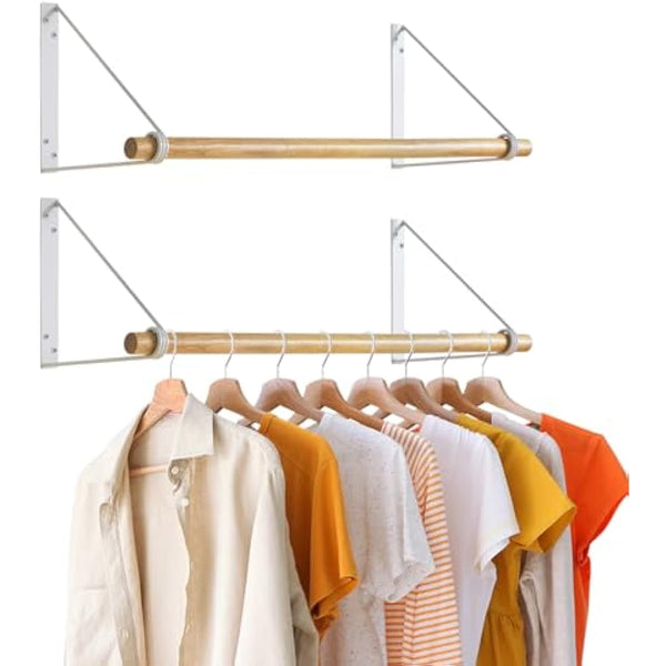 IBUYKE Wall Wardrobe Coat Rack,Wood Wall Mounted Clothes Rail,Hallway Furniture in Industrial Style, Modern Wardrobe Rail，Coat Rack for Entrance, Wall, Door, Bathroom, Bedroom,White TYJ005W-2