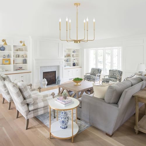 ASHUAQI Gold Chandelier 6 Lights Chandeliers Ceiling Light, Height Adjustable Pendant Light, E14 Modern Chandelier Gold Ceiling Light for Dining Room, Living Room, Kitchen, Hallway, Bedroom