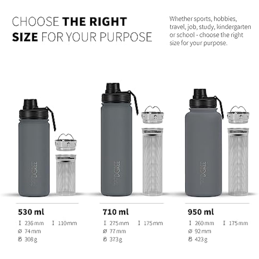 720°DGREE Vaccum Insulated Water Bottle + Infuser “noLimit“ - 950ml - Leakproof, BPA-Free, Thermo Stainless Steel Flask - Carbonated Drinks, Sports, School, Travel, Hiking, Outdoor +Sports-Cap