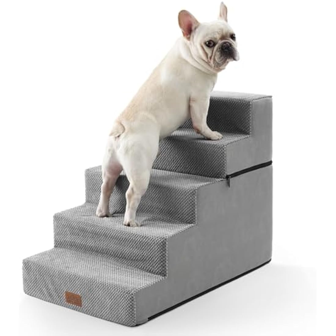COZY KISS Wide Dog Stairs for Small Dogs, 2-in-1 Pet Steps for Couch Bed Sofa, 60cm High Non-Slip Dog Climbing Steps for Puppies and Old Cats with Support Board (Grey, 75x50x60cm, 5)