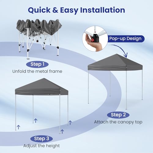 COSTWAY 2m x 2m Pop up Gazebo, 3-Position Height Adjustable Commercial Instant Canopy Tent with Carry Bag, Garden Patio Sun Shelter for Camping BBQ Party (Blue, 198 x 198 x 190-244 cm)