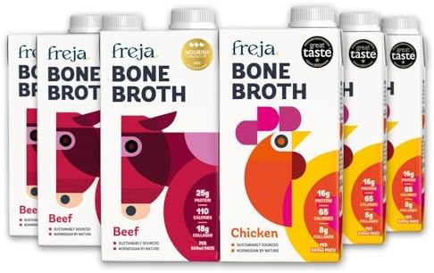 Freja Best of Bone Broth Mixed Pack | Beef & Chicken | Premium Broth | Delicious & Natural | Low Calorie | High Protein & Collagen | Not from Concentrate, Powder or Cubes | 6 x 500ml