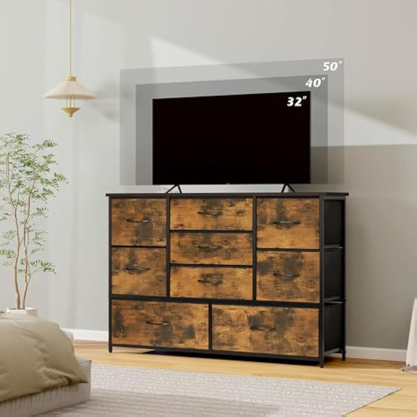 LYNCOHOME Chest of Drawers for Bedroom, 9 Drawer Fabric Dresser Storage Organizer, Wide Dresser TV Stand for Bedroom, Living Room, Entryway, Nursery