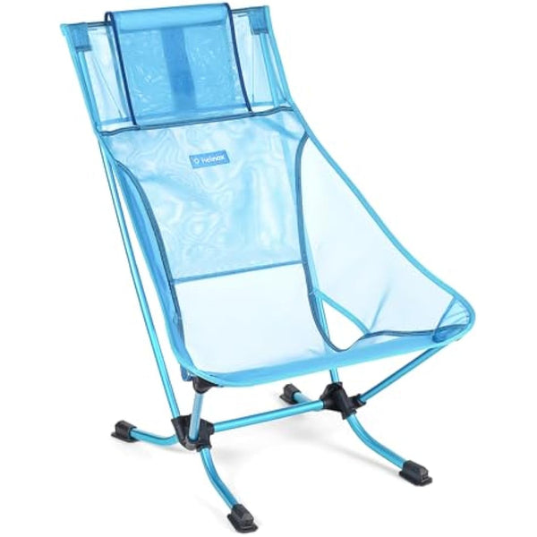 Helinox Beach Chair Lightweight, Lower-Profile, Compact, Collapsible Camping Chair, Blue Mesh, with Pockets