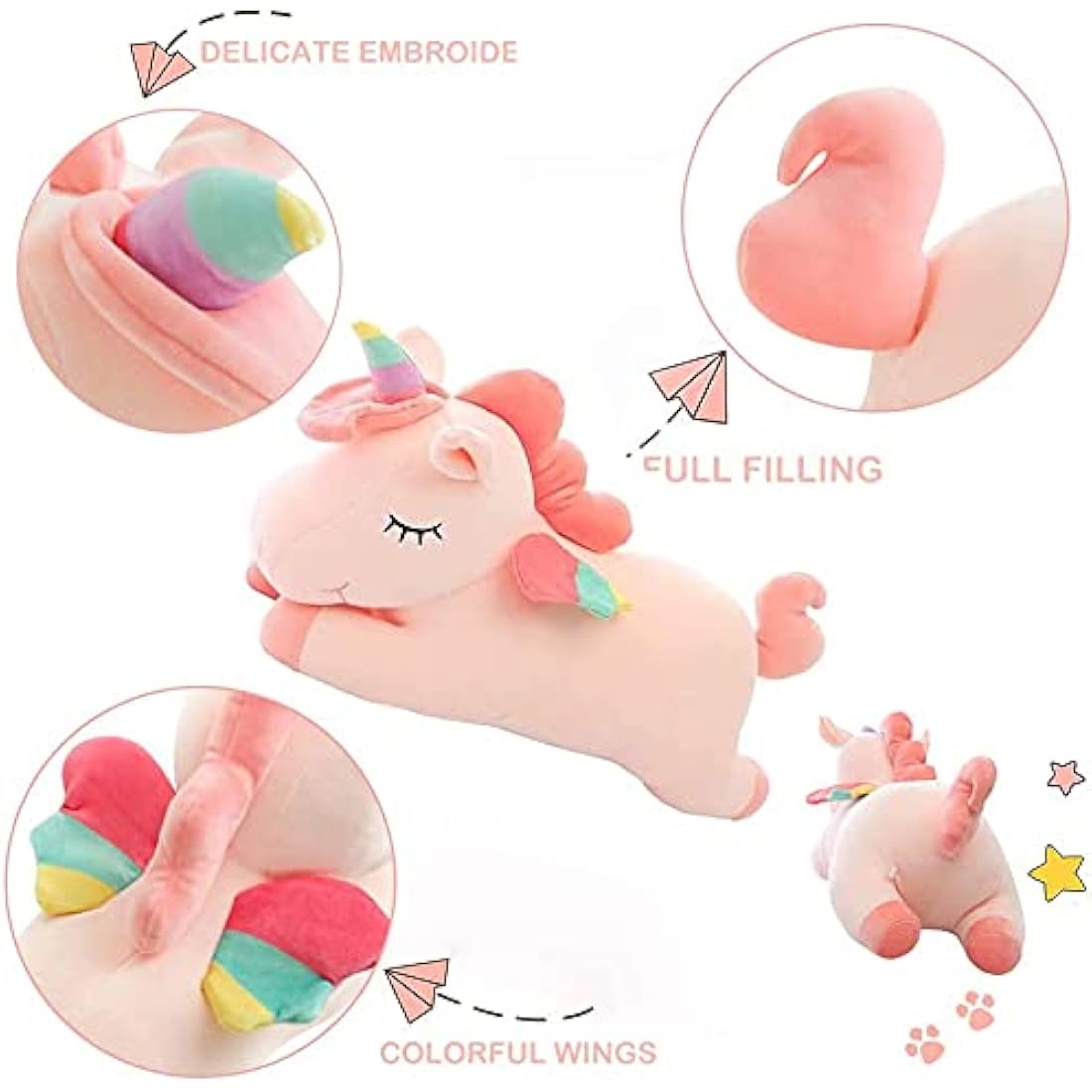 SNOWOLF Unicorn Stuffed Animal Toys Cute Soft Unicorn Plush Hugging Pillow with Rainbow Wings Kawaii Toy for Kids Girls(Yellow, 30cm/11.8Inch)