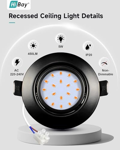 HiBay 8X Led Downlights Ceiling 5w, 230V Ultra Slim Recessed Spot Lights Ceiling Warm White，Hole Size 72-80 mm, 40° Tilt Chrome Round Led Spot Lights for Kitchen, Living Room, Bedroom Indoor