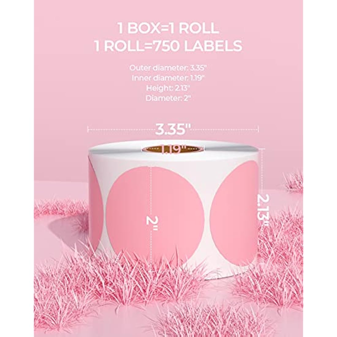 MUNBYN 50x50mm Pink Circle Thermal Sticker Labels, Self-Adhesive Round Direct Thermal Labels, Multi-Purpose Roll Sticker Labels for DIY Logo Design, QR Code, Name Tag, Inventory-Pink 750 Labels/1 Roll