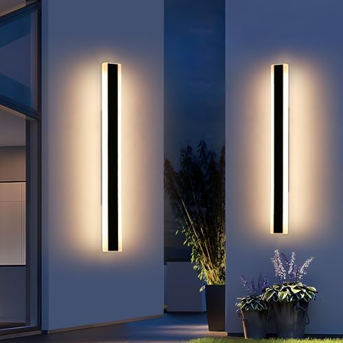 Mikeru 100cm LED Long Outdoor Wall Light, 2pack 3 Colour Light 3000k/4500k/6000k Garden Wall Light, IP65 Rainproof Acrylic Wall Sconce for Living Room, Garden, Courtyard, Villa