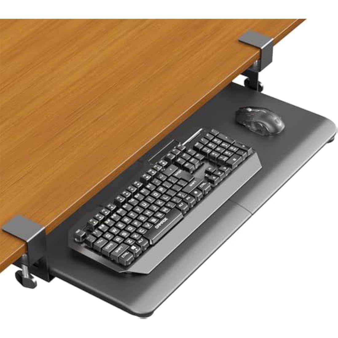 ERGOMAKER Keyboard Tray Under Desk, Pull Out Keyboard Tray with Extra Sturdy Clamp Mount System, 65x30cm (76cm Including Clamps) Computer Drawer for Typing, Perfect for Home or Office, Black.