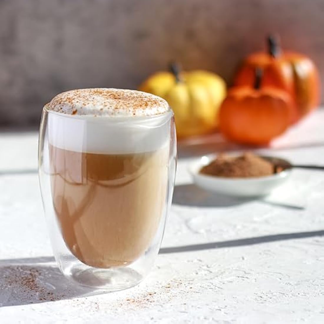 6x350ml Double Walled Glass Coffee Mugs with Spoon, Heat Resistant, Clear Double Glass Coffee Cups for Cappuccino Latte Tea Juice Milk Ice Cream