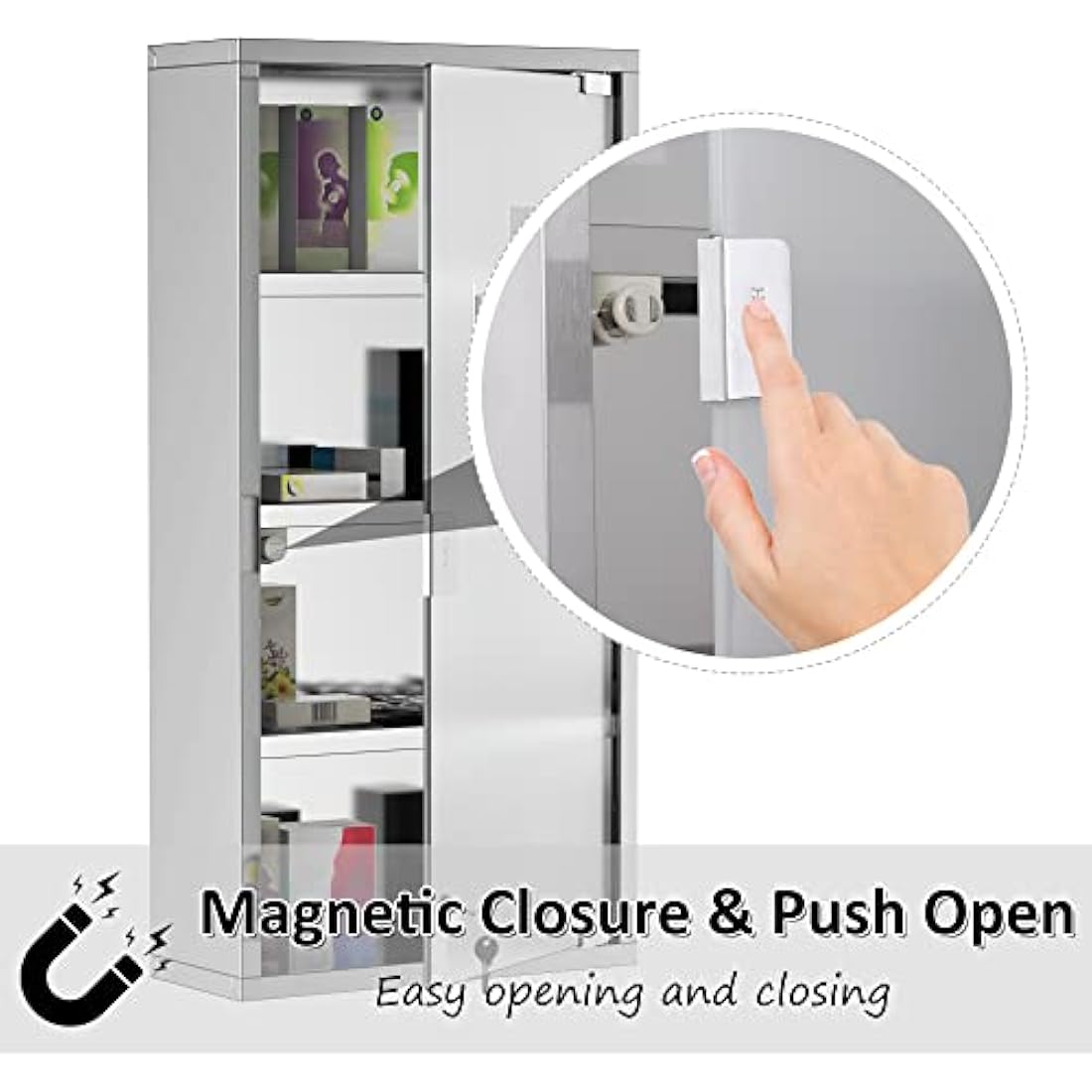 HOMCOM 4 Tier Stainless Steel Wall Mounted Medicine Cabinet Glass Lockable Door Storage Shelves Houseware Bathroom Furniture 60Hx30Wx12D(cm) w/2 Keys