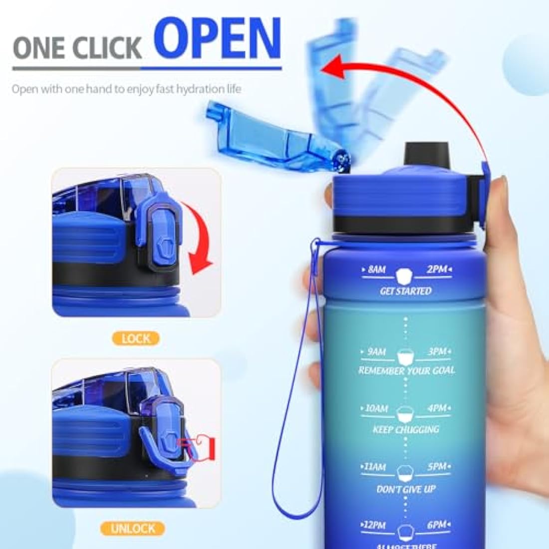 Niggeey 500ml & 700ml & 1000ml Motivational Water Bottle with Time Marker, Sports Water Bottles, Leak Proof BPA Free Tritan Drink Bottle for Kids, Men, Women, Running, Cycling, School, Gym and Sport