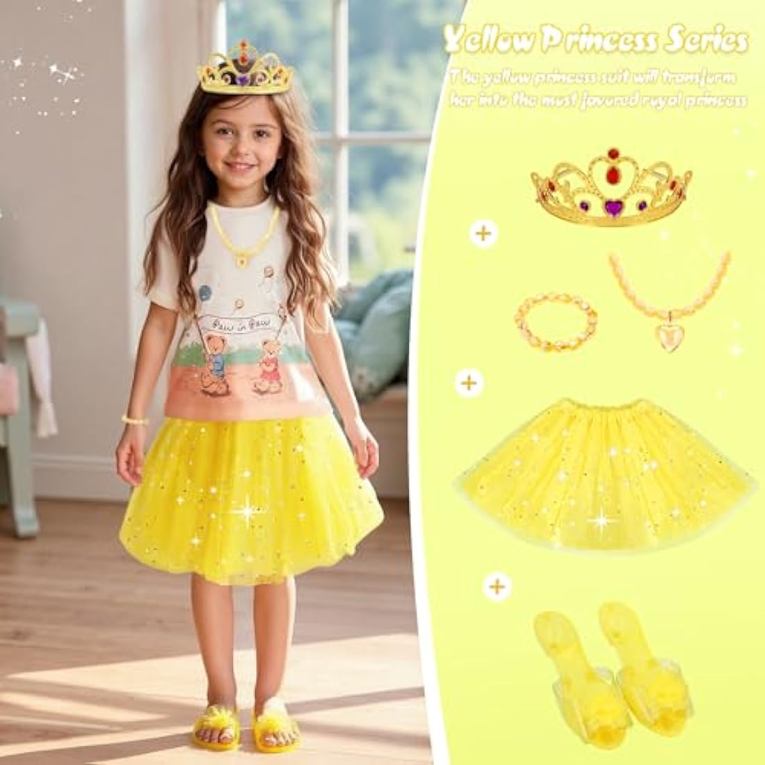 Princess Dress Up Shoes - Girls Princess Toys Costume with 3 Crowns Tiaras, 3 Pairs of Play Shoes, 3 Skirts Princess Accessories for Girls Birthday Gifts for Kids