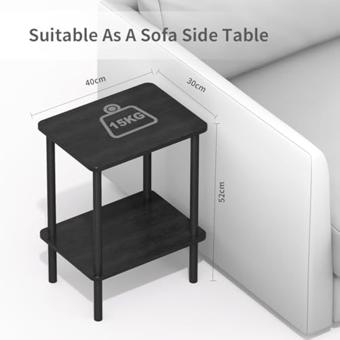 APICIZON 2 Tier Side Table, Narrow End Table with Storage Shelf, Bedside Table Nightstand for Small Spaces, Bedroom, Living Room, Entryway, Farmhouse, No-Tool Assembly, Black