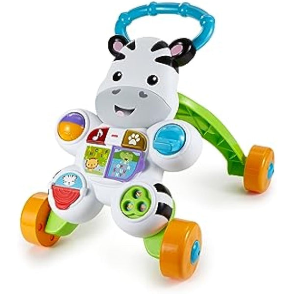 Fisher-Price Learn with Me Zebra Walker | First Steps Baby Walker Push Along Toy with Lights, Music, Baby Girl and Baby Boy Toys | Hands-On Toddler Baby Push Along Walker | UK English Version, GXC31