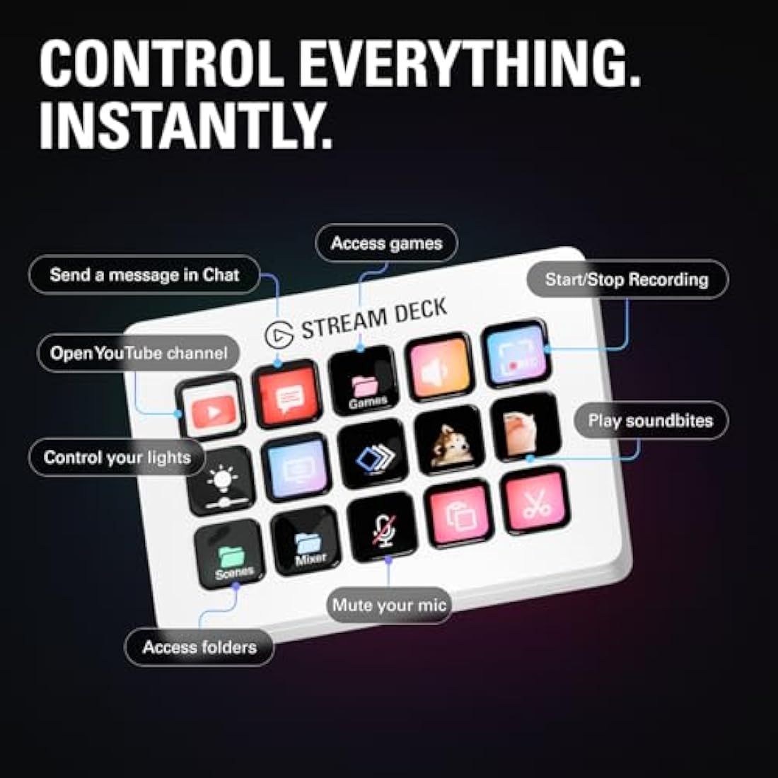 Elgato Stream Deck MK.2 White – Studio Controller, 15 macro keys, trigger actions in apps and software like OBS, Twitch, YouTube and more, works with Mac and PC