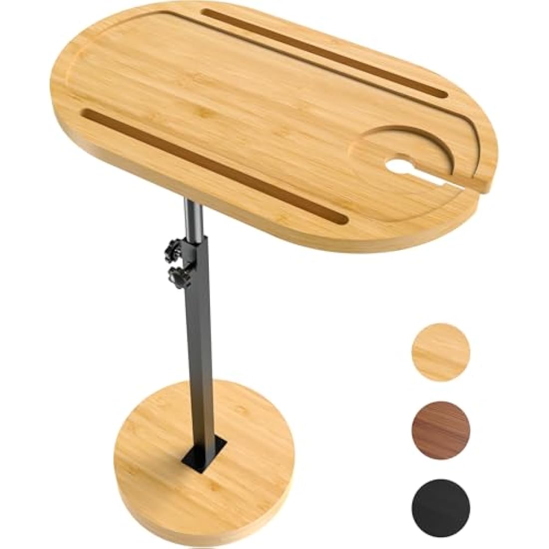 NiHome Bamboo Swivel TV Tray Table with Thickened Stable Non-Tipping Base,Adjustable Height Couch Table Tray,End Table,Bath Tub Side Tray Table with 360° Rotating for Hot Tub Bedside Sofa Balcony