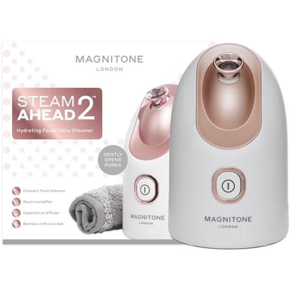 MAGNITONE SteamAhead2 Hydrating Facial Nano Steamer at-Home Spa Treatment for Deep Pore Cleansing and for Use with Essential Oils As A Room Humidifier